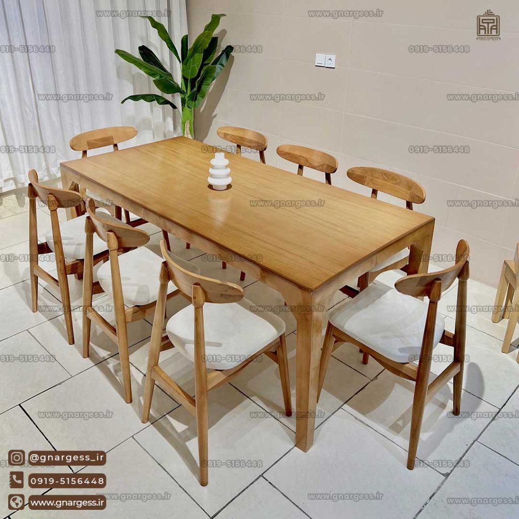 میز ناهارخوری چوبی 8 نفره اسپرت با صندلی وان چوب راش - Image 1