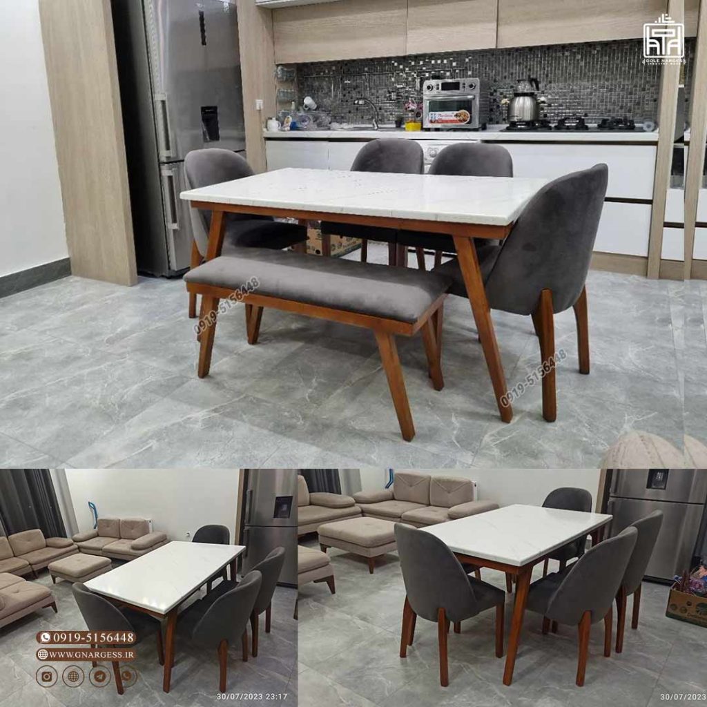 حراج بهاری میز ناهارخوری چوبی 6 نفره بوگاتی مبلی با میز غذاخوری لیندا پافدار - Image 4