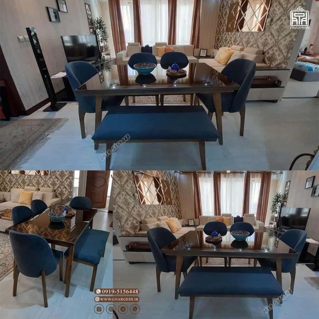 حراج بهاری میز ناهارخوری چوبی 6 نفره بوگاتی مبلی با میز غذاخوری لیندا پافدار - Image 14