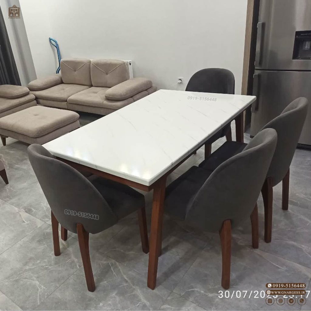 حراج بهاری میز ناهارخوری چوبی 6 نفره بوگاتی مبلی با میز غذاخوری لیندا پافدار - Image 5