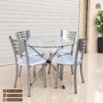 میز ناهارخوری 4 نفره فلزی اسکای با میز تاشو خورشیدی
