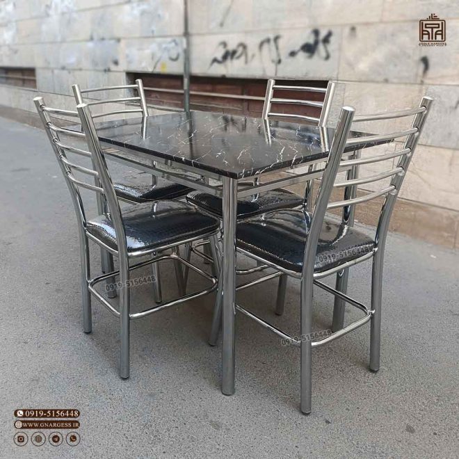 میز ناهارخوری فلزی 4 نفره بیتا صفحه وکیوم با صندلی اروند مهسافلزی