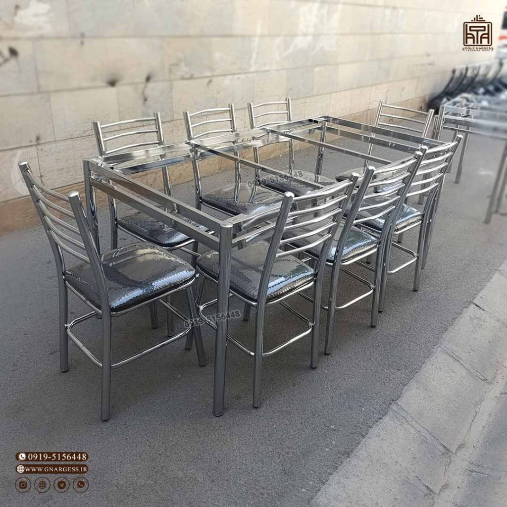 میز ناهار خوری فلزی 8 نفره مهسا چرمی با میز فلزی مدل بیتا صفحه شیشه ایی - Image 2