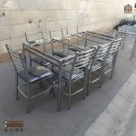 میز ناهار خوری فلزی 8 نفره مهسا چرمی با میز فلزی مدل بیتا صفحه شیشه ایی - Image 2