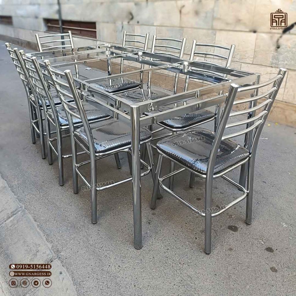 میز ناهار خوری فلزی 8 نفره مهسا چرمی با میز فلزی مدل بیتا صفحه شیشه ایی - Image 1