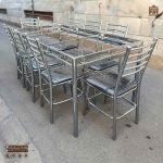 میز ناهار خوری فلزی 8 نفره مهسا چرمی با میز فلزی مدل بیتا صفحه شیشه ایی