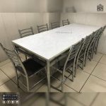 میز ناهار خوری فلزی 8 نفره مهسا چرمی با میز فلزی مدل بیتا صفحه شیشه ایی - Image 7