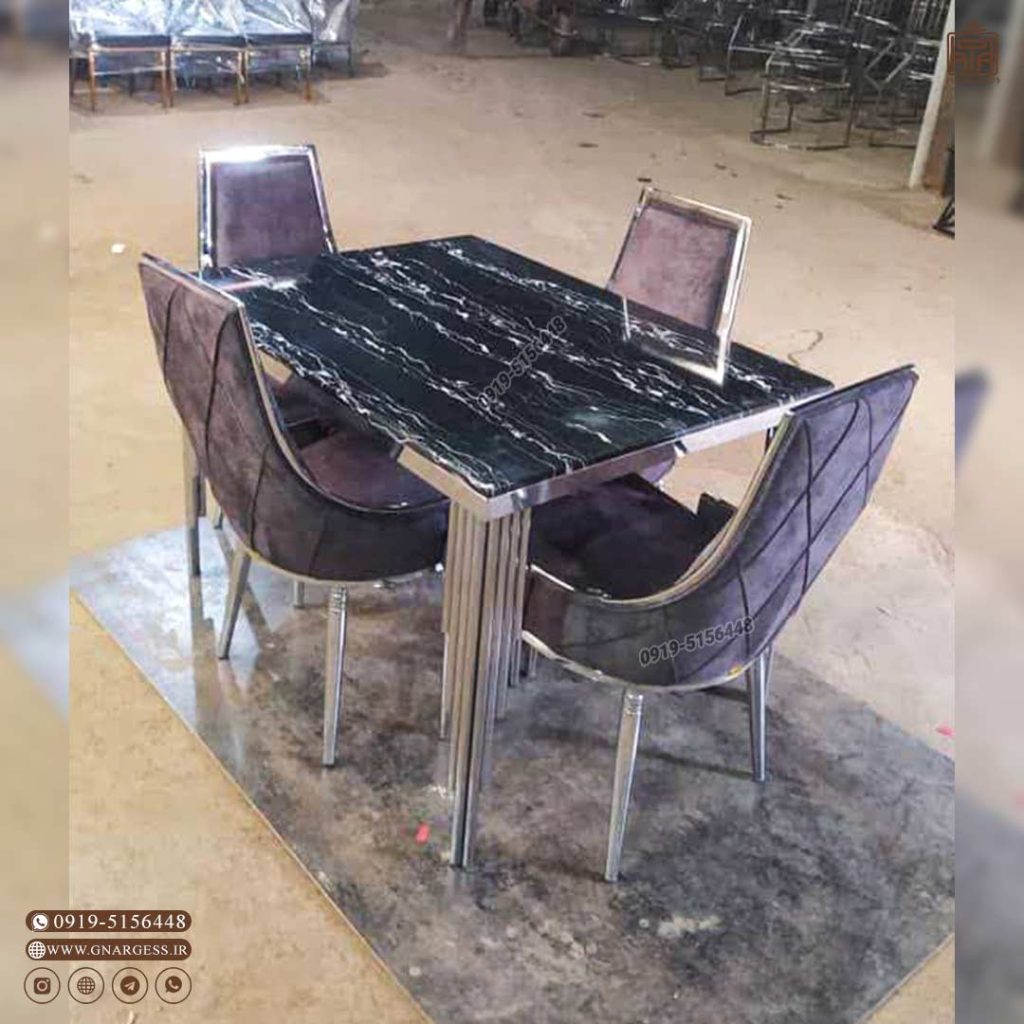 میز ناهارخوری فلزی پیانویی با صندلی مبلی رویال فلزی - Image 3