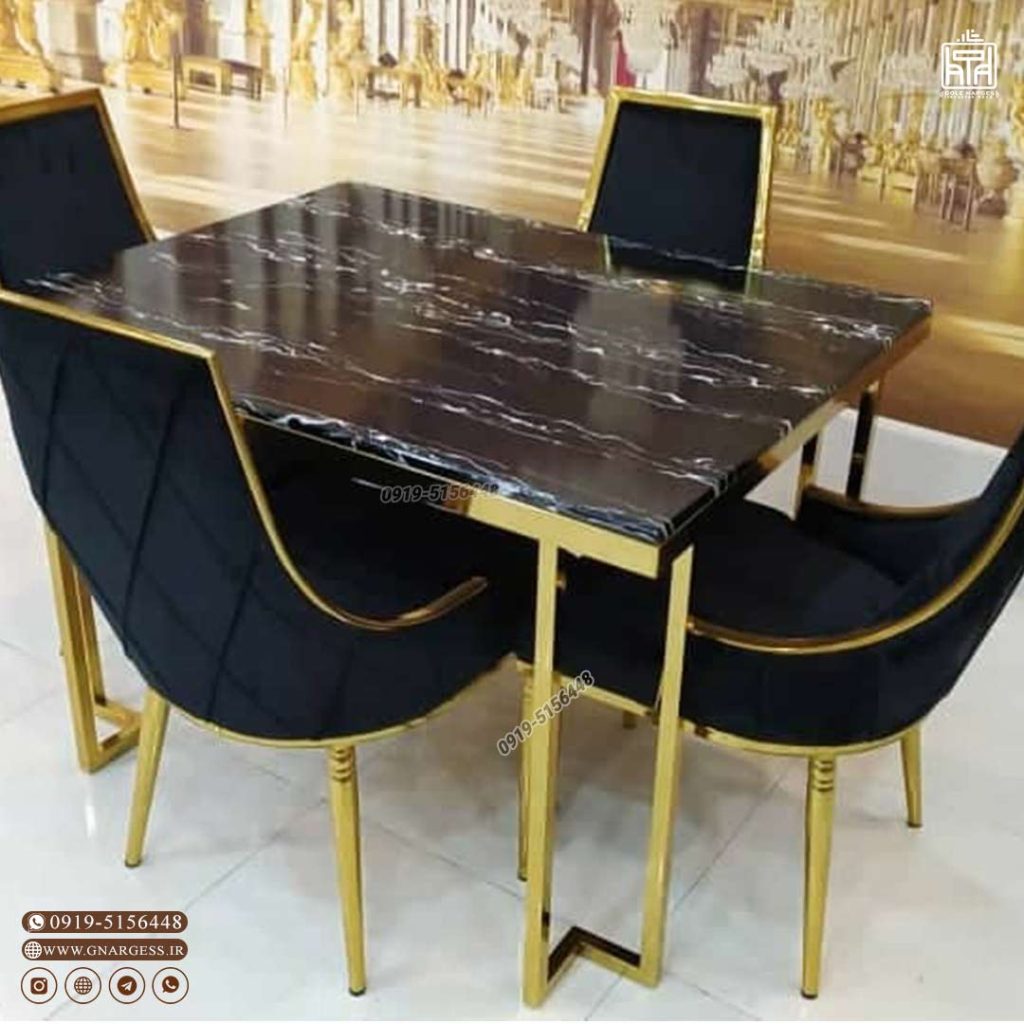 میز ناهارخوری فلزی پیانویی با صندلی مبلی رویال فلزی - Image 4