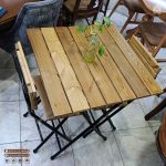میز ناهارخوری تراس و بالکنی تاشو (کلاف فلز لوله و روی چوب ) - Image 2