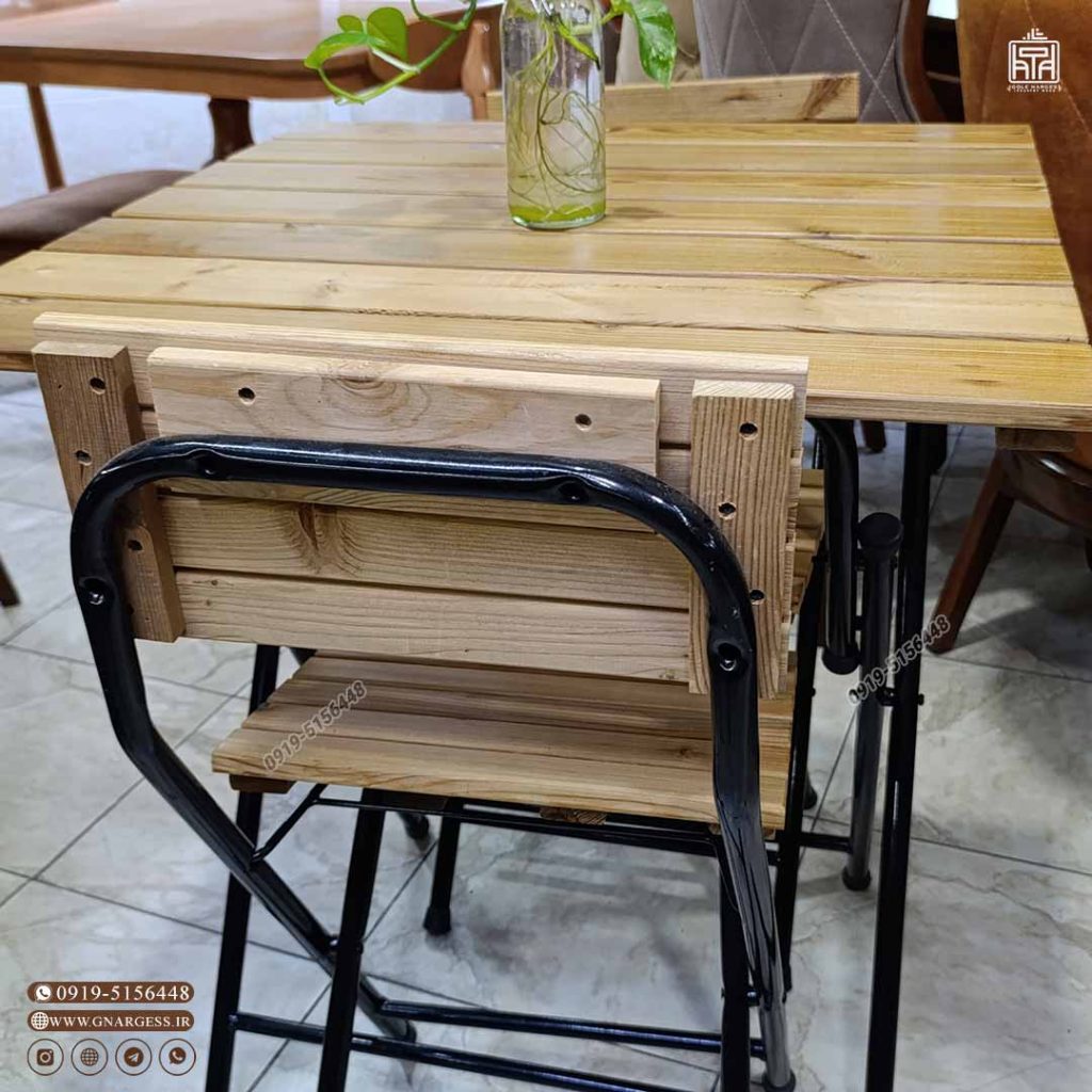 میز ناهارخوری تراس و بالکنی تاشو (کلاف فلز لوله و روی چوب ) - Image 4