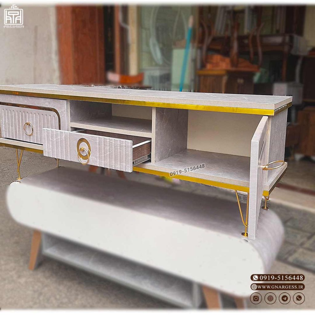 میز تلویزیون مدرن ونوس طرح سنگی پایه فلزی نما ام دی اف - Image 3